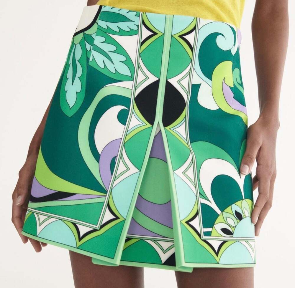SundayUp Green Retro Geometric Print Mini Skirt